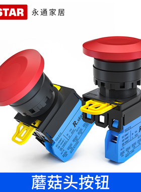 R.STAR蘑菇头按钮开关22mm自锁自复位红色绿色按压启动R22B-M410G