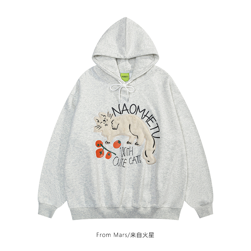 动物刺绣连帽卫衣宽松情侣加绒