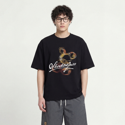 易如反掌印花圆领设计感短袖T恤