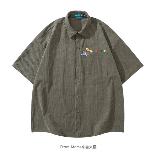 翻转口袋短袖衬衫宽松情侣