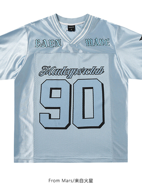 From Mars 蓝色星河 嘻哈字母印花运动透气拼接情侣宽松短袖体恤