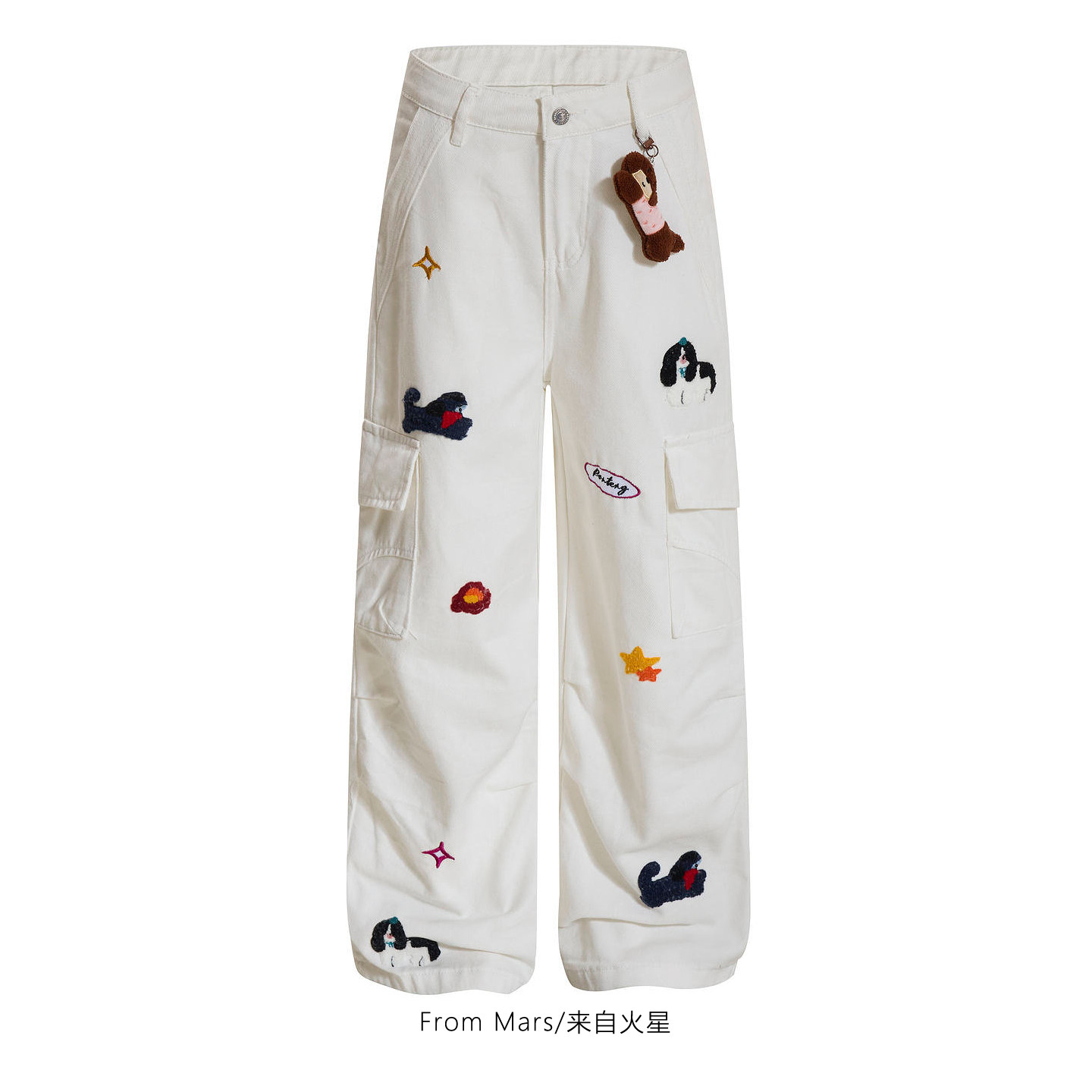 From Mars 大耳朵小狗 街头ins卡通褶皱工装男女百搭宽松牛仔长裤,男装,牛仔裤,淘宝优惠券,粉丝福利购,淘宝优惠卷