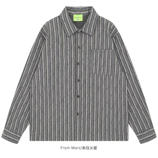 From Mars 正向引导 勾纱条纹印花衬衫宽松休闲复古vibe长袖衬衣