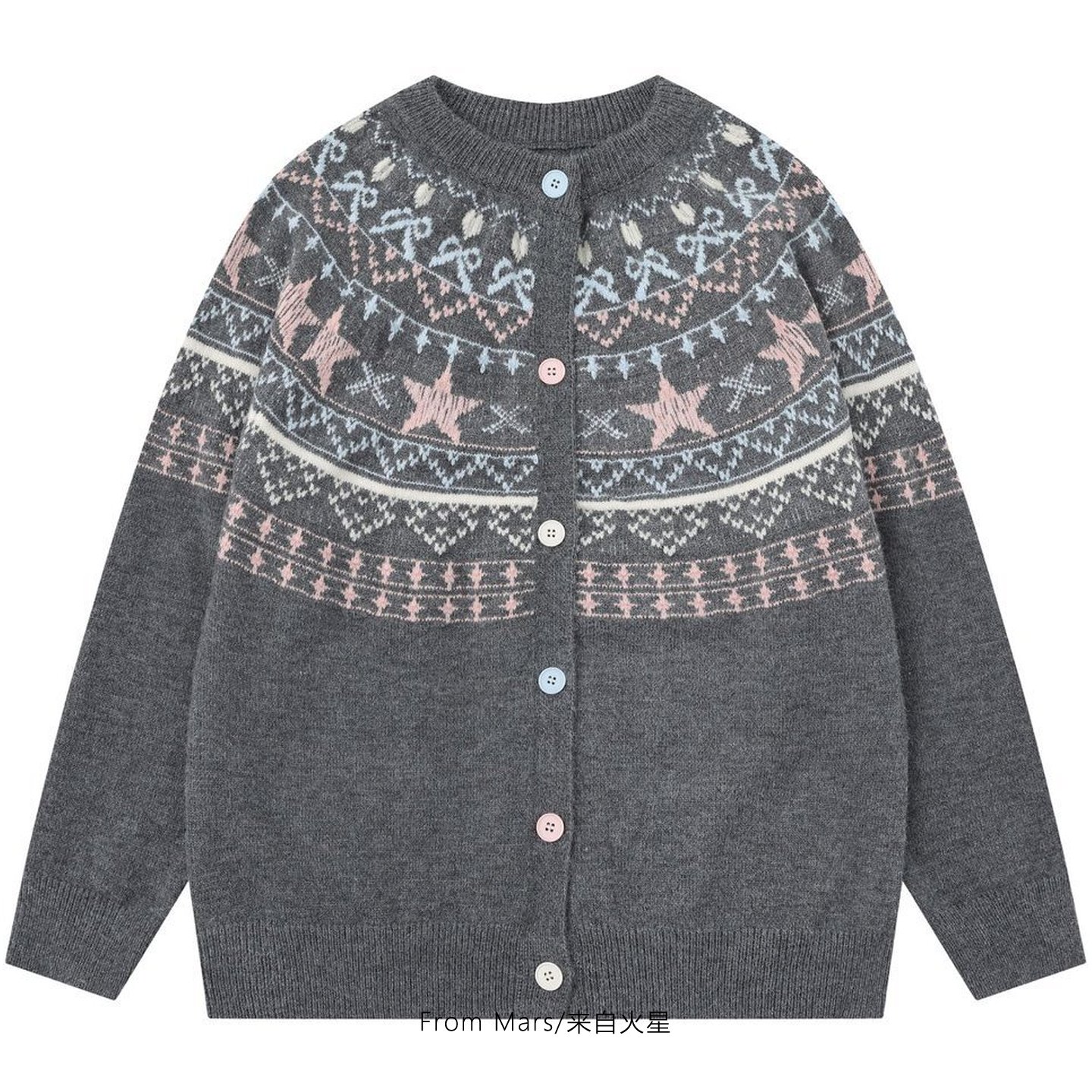 撞色提花宽松针织衫情侣毛衣BF