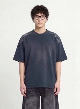 From Mars Shoulder floral embroidery short-sleeved T-shirt