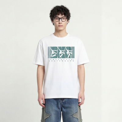 滑出态度印花短袖T恤个性滑板