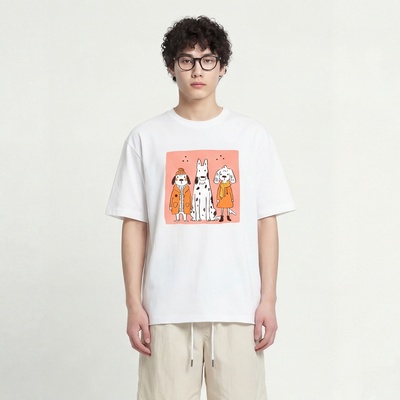 插画风小狗纯棉印花T恤街头风