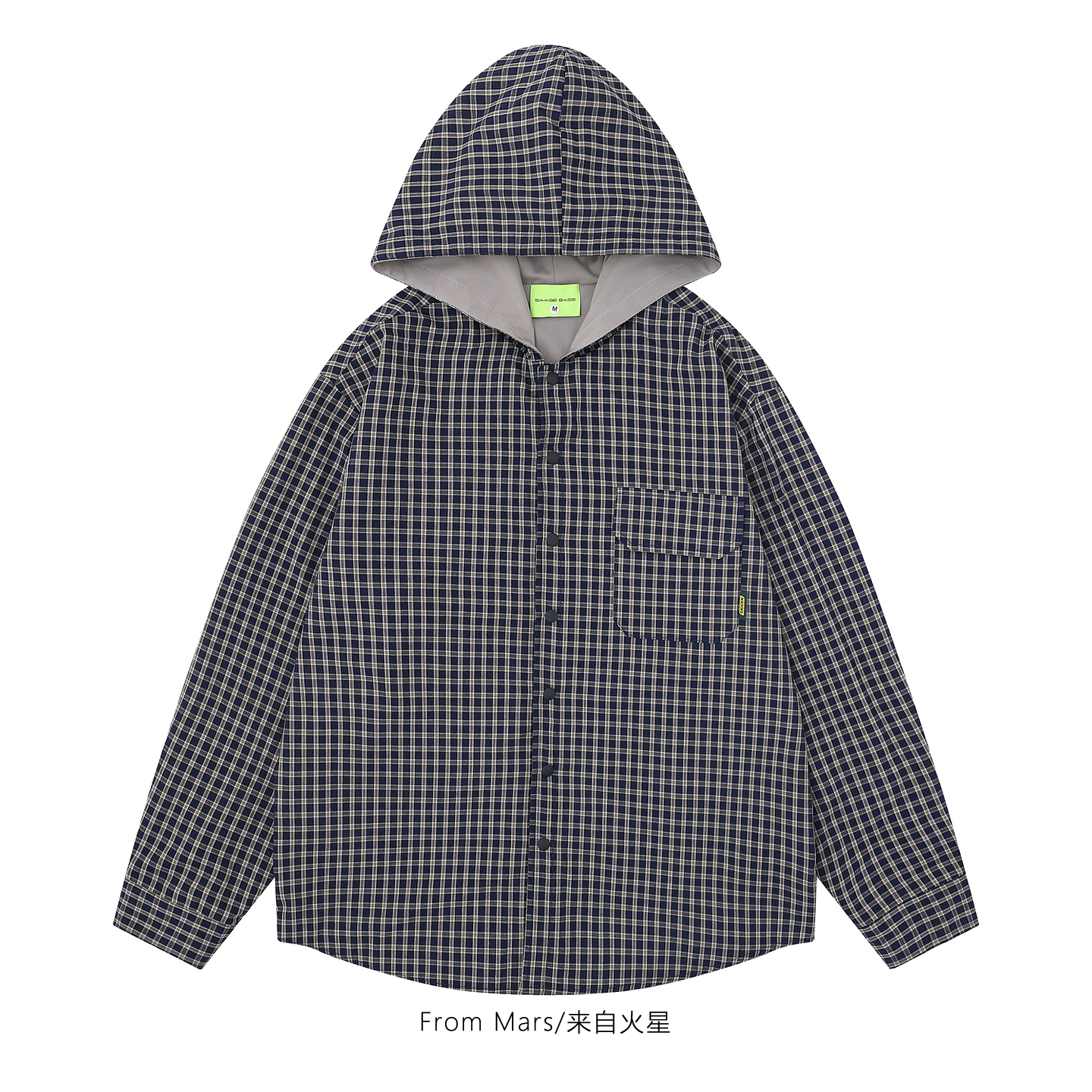 From Mars 热爱普通 美式双面穿设计感宽松格子慵懒连帽夹克外套