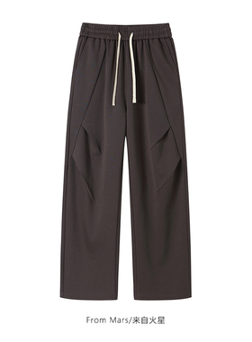From Mars 时间交替 美式纯色褶皱抽绳直筒阔腿宽松卫裤情侣裤子