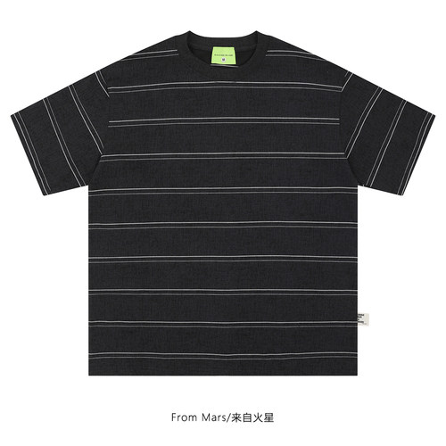 撞色条纹款式男女不过时短袖T恤