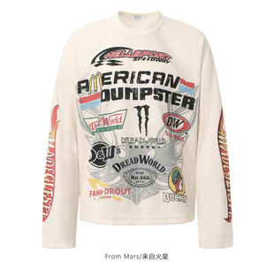 T恤新款 From 日系复古印花情侣宽松圆领长袖 慢慢翻阅 上衣bf Mars