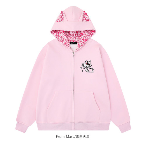 猫豹拼接宽松连帽卫衣外套潮牌