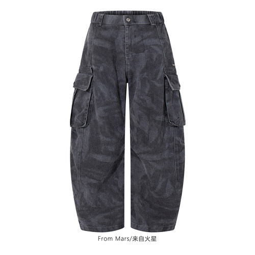 休闲宽松弯刀阔腿工装长裤