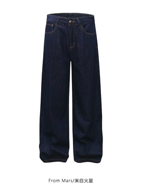 From Mars 孤独行走 潮流复古街头深蓝色牛仔长裤直筒修身男女bf