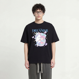 From Mars Unicorn holding girl childlike T-shirt loose
