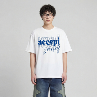 From Mars Fresh blue overprinted loose short-sleeved T-shirt