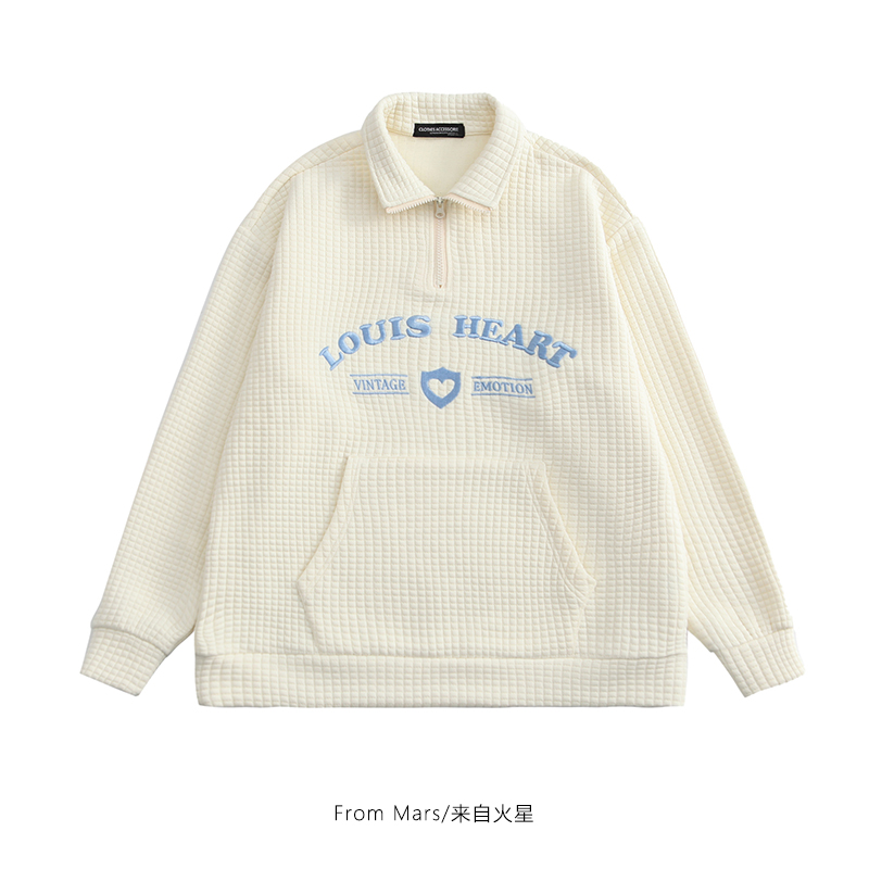 From Mars奶油华夫格 美式复古字母刺绣潮牌日系奶杏情侣男女同款