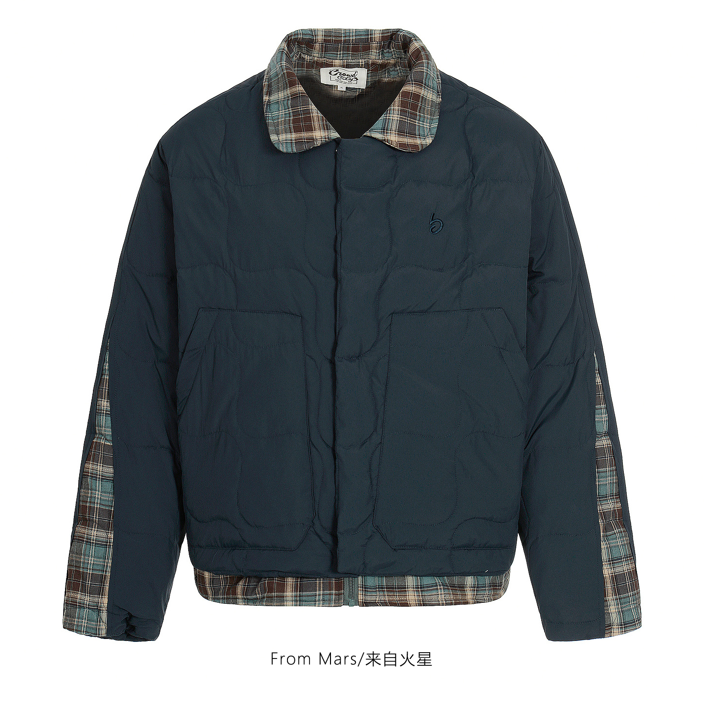 顺从自己彩格宽松羽绒服外套