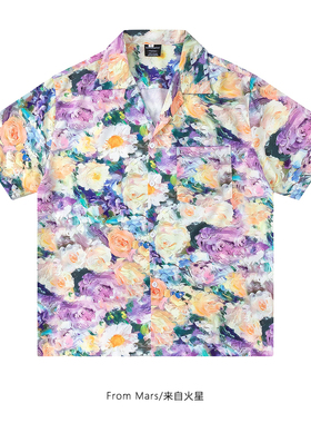 From Mars 紫色花海 国潮复古vibe油画花卉满印宽松短袖花衬衫BF