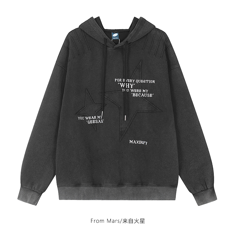 星星贴布绣连帽卫衣宽松情侣