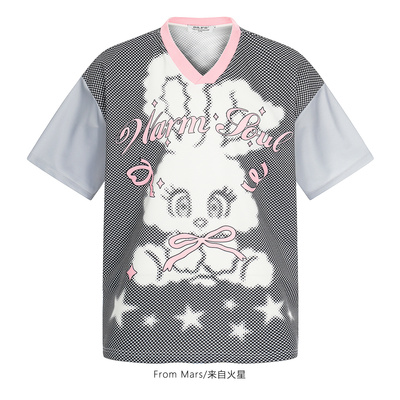 兔耳朵竖起百搭球衣运动短袖T恤