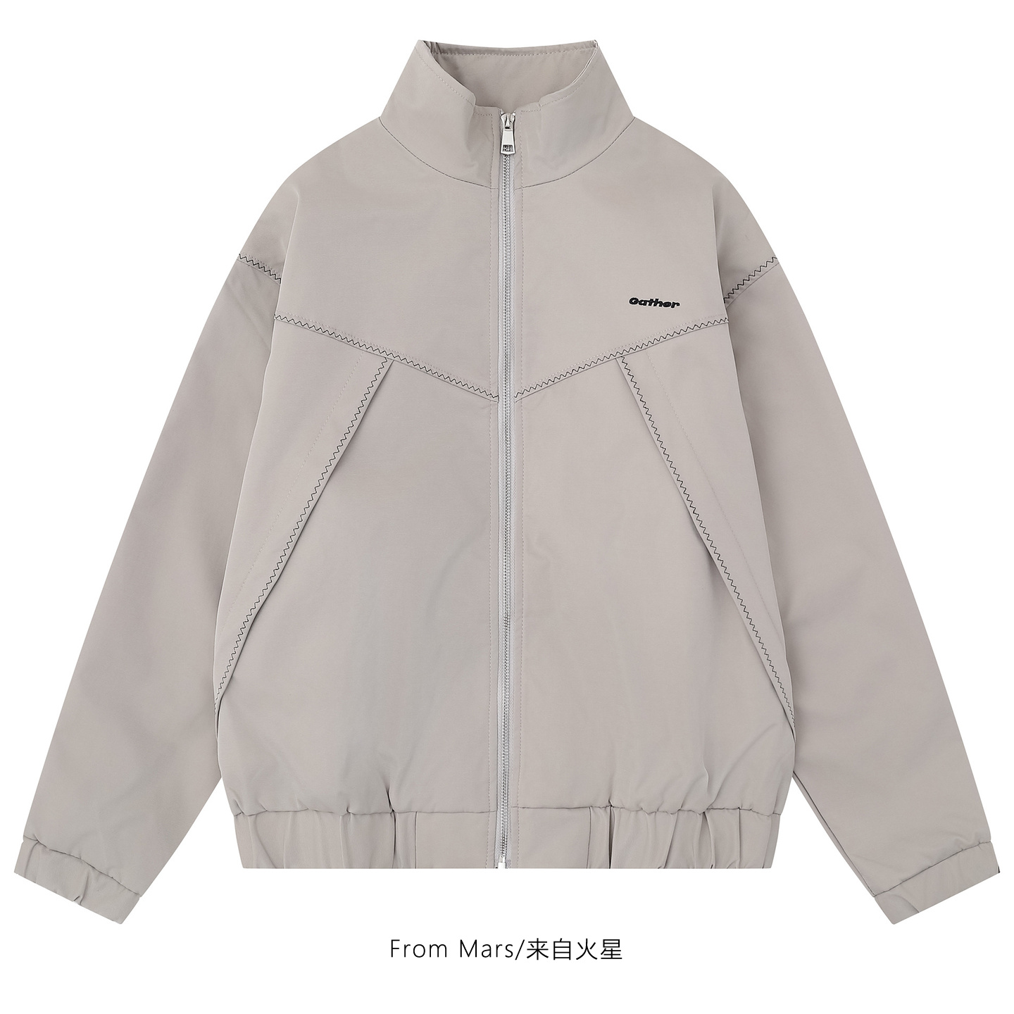 时而简单字母刺绣立领夹克外套