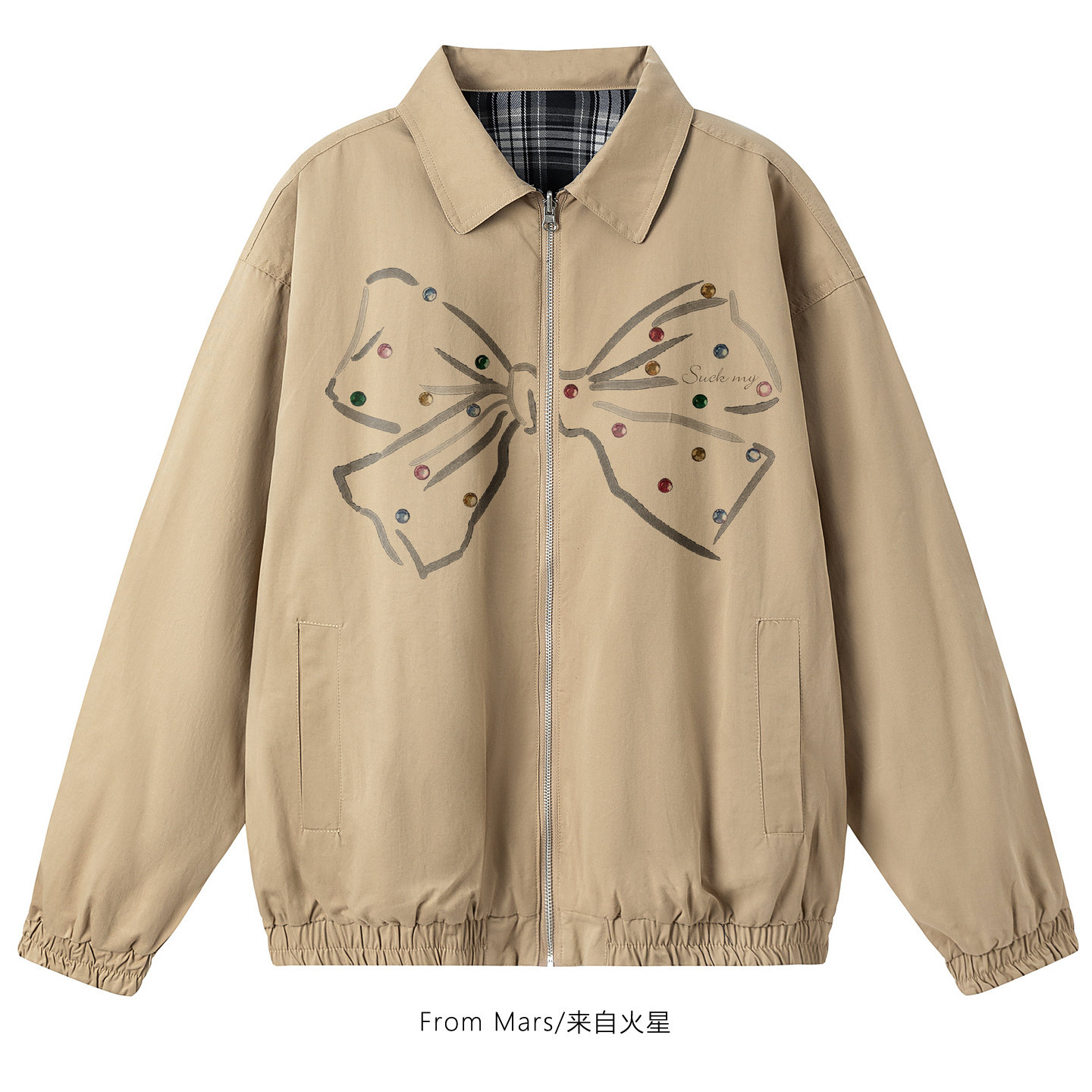 From Mars 迎风飘扬 街头小众蝴蝶结印花双面穿翻领夹克外套情侣