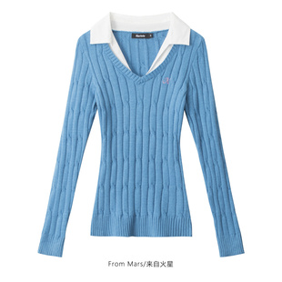From Mars 成了辣妹 学院风复古字母刺绣修身显瘦V领针织衫毛衣潮