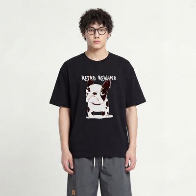 法斗印花T恤卡通半袖男女同款