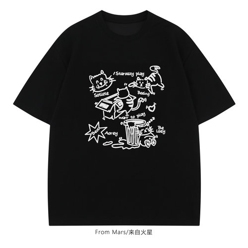 呼呼大睡可爱猫咪短袖T恤宽松