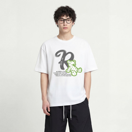 小熊字母短袖T恤重磅纯棉宽松