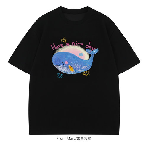 美好一天印花宽松短袖T恤男女BF
