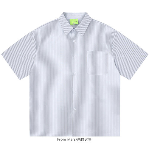 盐系条纹宽松短袖衬衫男女潮牌