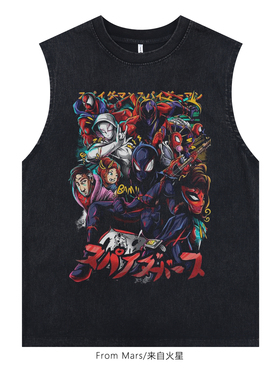From Mars 恶魔与爪人 黑色T恤男女高街痞帅美式复古宽松半袖背心