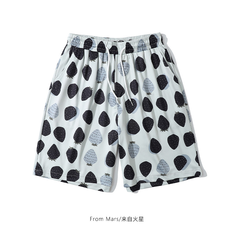 from mars 灰色小草莓 复古满印花沙滩裤宽松bf风情侣速干运动