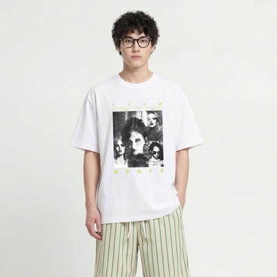 黑白人像T恤黑色重磅棉oversize