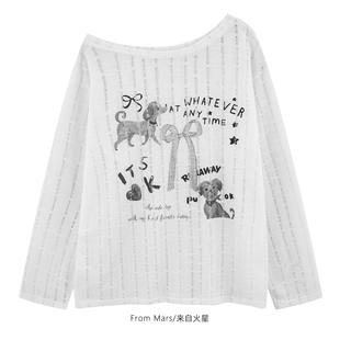 From Mars 没有前提 潮牌新款斜肩T恤宽松vintage女款罩衫长袖ins
