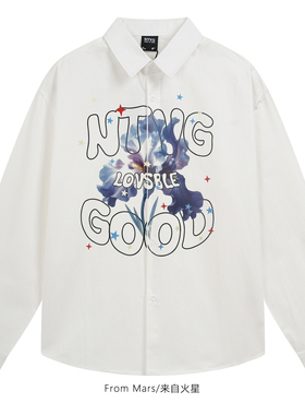 From Mars 花有开时 ins小众时尚蓝色花朵印花宽松长袖衬衫国潮牌