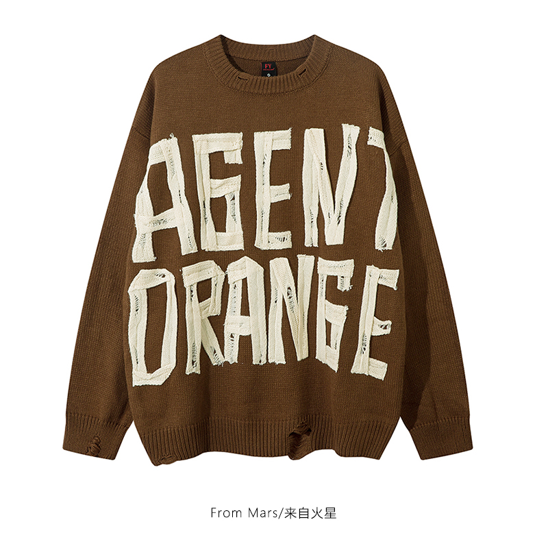 圆领破洞情侣宽松百搭针织毛衣