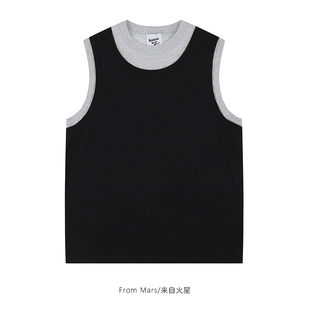 潮流假两件拼接撞色背心宽松休闲无袖 From 夏季 珍惜每秒 T恤 Mars