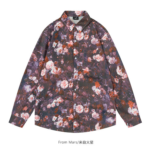 满印高级感宽松休闲长袖衬衫bf