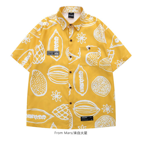 描果满衫纹口袋贴布短袖衬衫BF