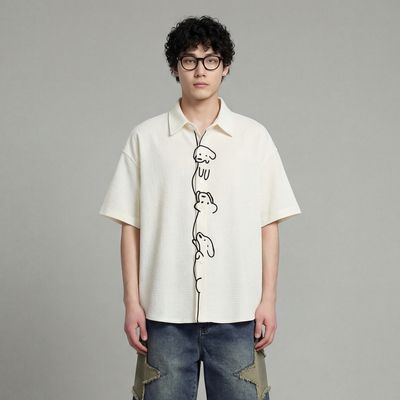 治愈狗线短袖白衬衫休闲风