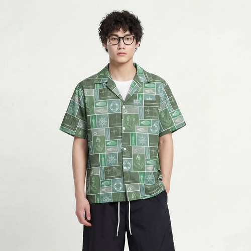 今日点播印花宽松男女短袖衬衫