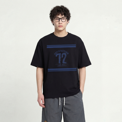 72数字条纹短袖T恤男夏季宽松