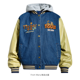 From Mars 悠闲时光 美式卡通字母可拆卸帽子宽松夹克外套bf潮牌