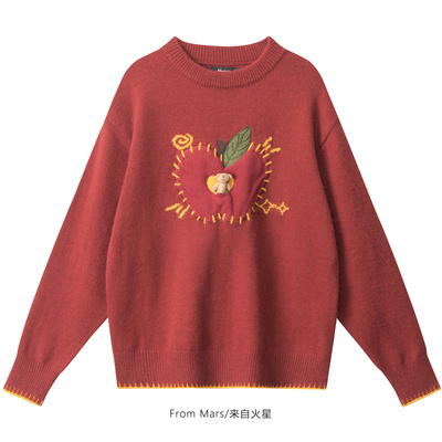 宽松休闲圆领套头针织衫毛衣