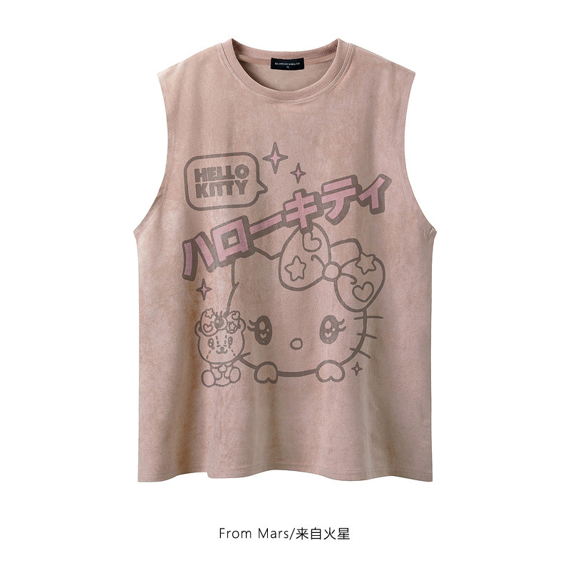 印花无袖宽松坎肩背心情侣百搭