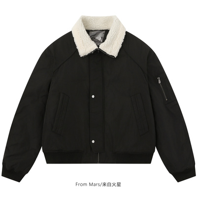 明明很困拼接翻领宽松加厚棉衣