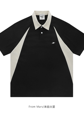 From Mars 天选之子 潮流日系拼接字母刺绣翻领短袖T恤宽松polo衫